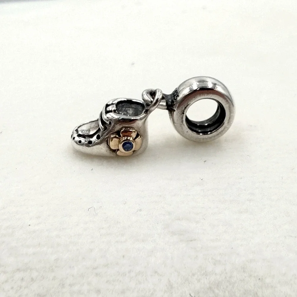 Pandora Sterling Silver Two Tone Baby Boy Bootie Shoe Dangle Bead Charm - Picture 2 of 6